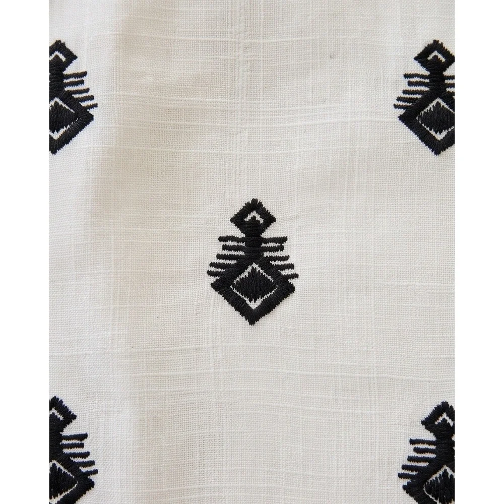 Zara Women's XS Embroidered Linen Wide Leg Pants Eggshell White Black NWT